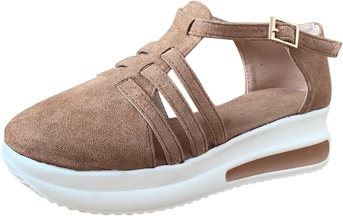 Sandals for Women Dressy Summer Casual Closed Toe Ankle Strap Espadrilles Wedge Comfortable Brown 2025 Shoes Cutout Platform Slip On with Arch Support Hollow Out Dress Walking Sandal