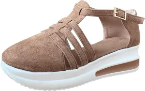Sandals for Women Dressy Summer Casual Closed Toe Ankle Strap Espadrilles Wedge Comfortable Brown 2025 Shoes Cutout Platform Slip On with Arch Support Hollow Out Dress Walking Sandal