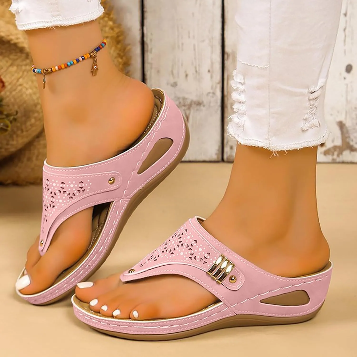 Sandals Womens with Arch Support Women Summer Arch Support Slip on Clip Toe Flip Flops Summer Casual Beach Vacation Shoes