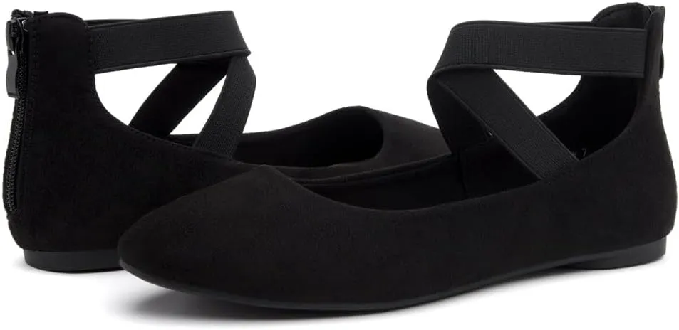 Shoe Land Women's Flats ?C Dressy & Casual Almond Toe Flat Shoes with Elastic Ankle Strap, Comfortable Slip-On Ballet Flats for Work, Office & Special Occasions