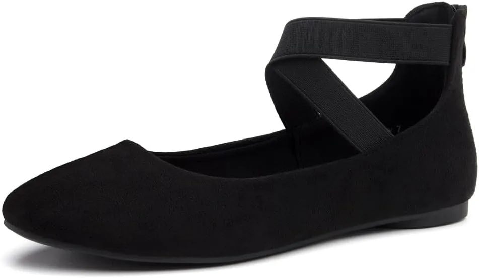 Shoe Land Women's Flats ?C Dressy & Casual Almond Toe Flat Shoes with Elastic Ankle Strap, Comfortable Slip-On Ballet Flats for Work, Office & Special Occasions