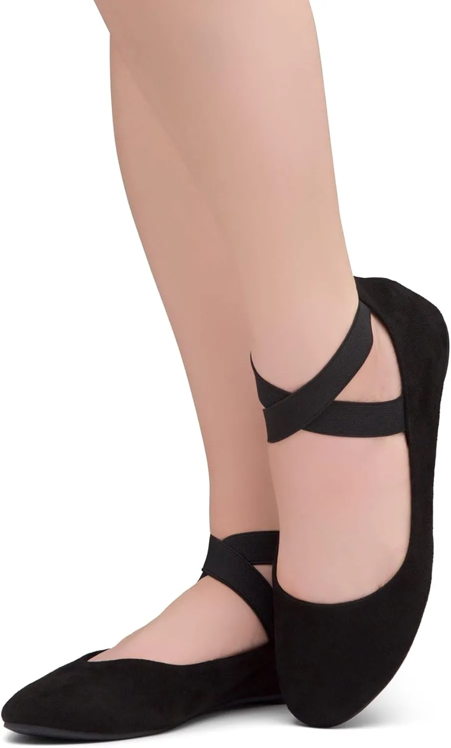 Shoe Land Women's Flats ?C Dressy & Casual Almond Toe Flat Shoes with Elastic Ankle Strap, Comfortable Slip-On Ballet Flats for Work, Office & Special Occasions