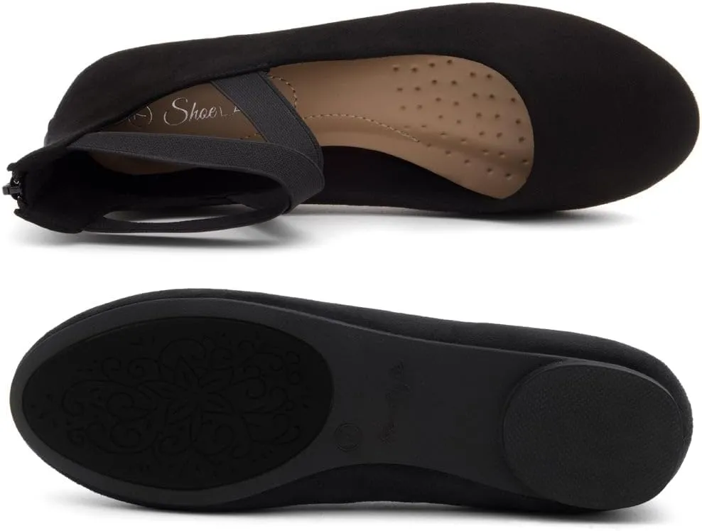 Shoe Land Women's Flats ?C Dressy & Casual Almond Toe Flat Shoes with Elastic Ankle Strap, Comfortable Slip-On Ballet Flats for Work, Office & Special Occasions