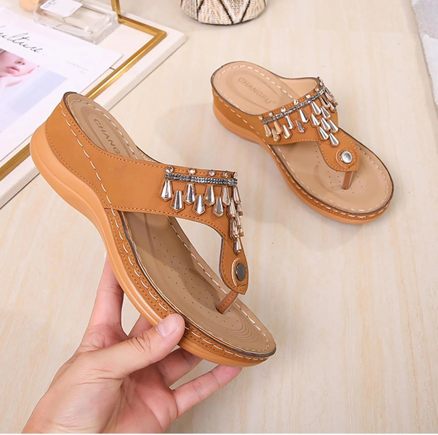 Slide Wedges Sandals for Women T Strap Sandals Low Wedges Open Toe Wide Width Orthopedic Slippers Slip On Casual Shoes Comfort Wear Shoes for Beach Vacation Outdoor Breathable Shoe Womens Sandals