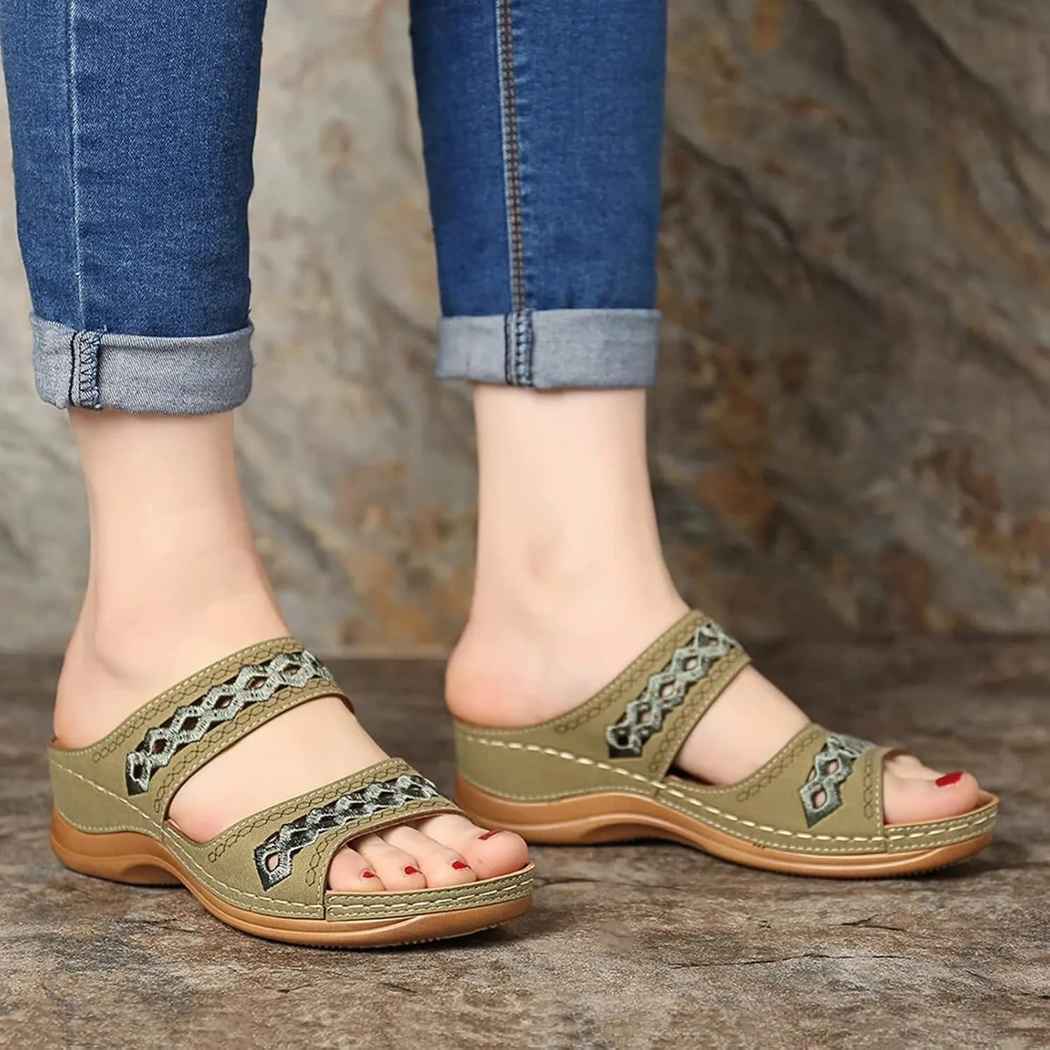 Slip Sliders Slippers Shoes Summer Sandals For Women Wedges Shoes Fashion On Strap Women's Flat Slingback