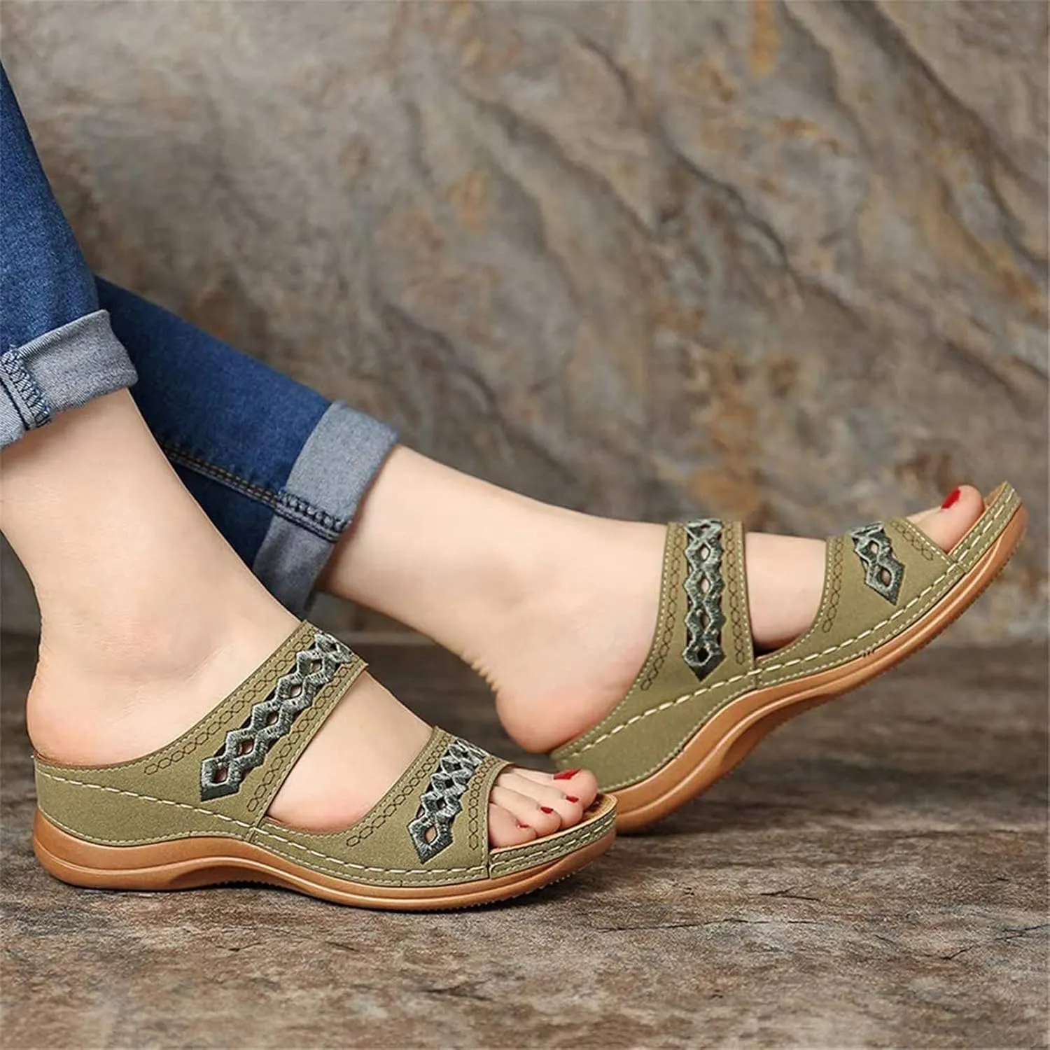 Slip Sliders Slippers Shoes Summer Sandals For Women Wedges Shoes Fashion On Strap Women's Flat Slingback