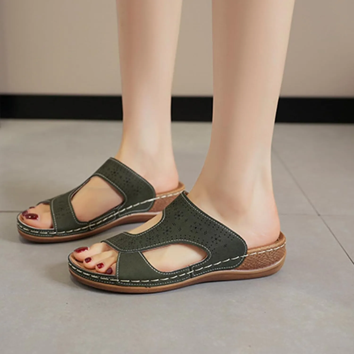 Smoneyful Womens Orthopedic Slides Sandals Comfortable Summer Beach Platform Wedge Slip Wide Width Dressy Walking Flip Flops Arch Support Casual Sandals