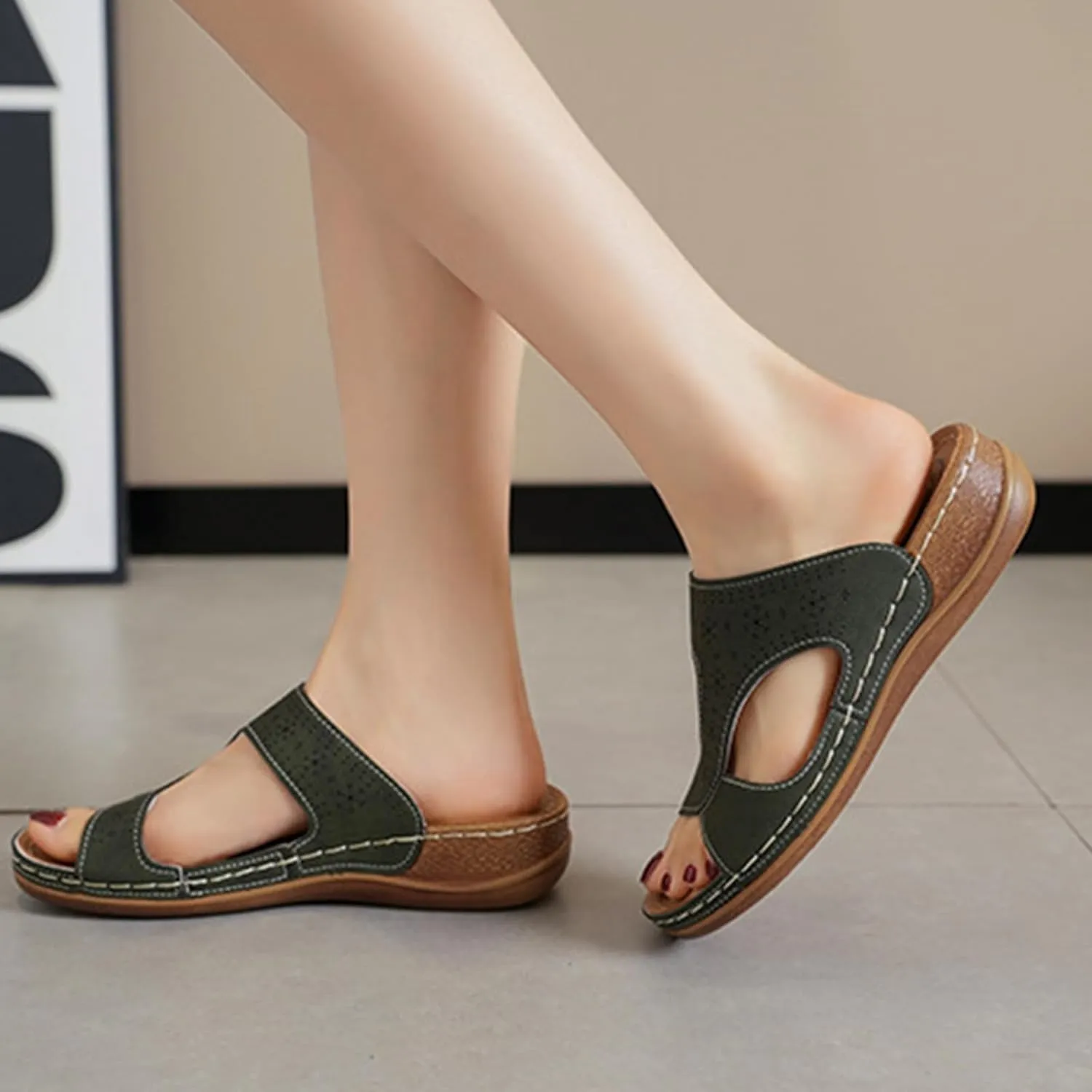 Smoneyful Womens Orthopedic Slides Sandals Comfortable Summer Beach Platform Wedge Slip Wide Width Dressy Walking Flip Flops Arch Support Casual Sandals