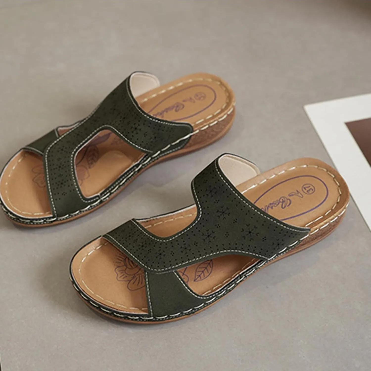 Smoneyful Womens Orthopedic Slides Sandals Comfortable Summer Beach Platform Wedge Slip Wide Width Dressy Walking Flip Flops Arch Support Casual Sandals
