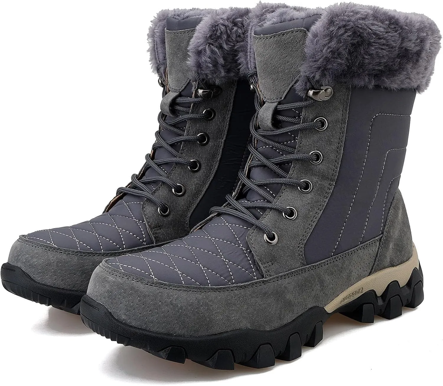 Snow Boots for Men, Winter Outdoor Warm Ankle Fully Fur Lined Anti-slip Waterproof Comfortable Hiking Boots, for Trekking Rubber Sole Durable Hiking Boots