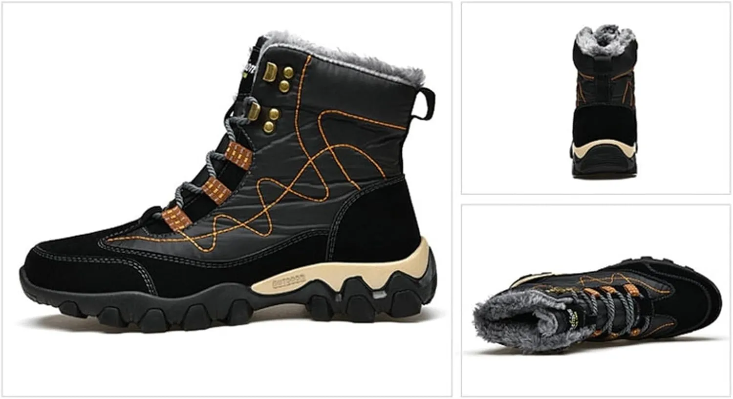 Snow Boots for Men, Winter Outdoor Warm Ankle Fully Fur Lined Anti-slip Waterproof Comfortable Hiking Boots, for Trekking Rubber Sole Durable Hiking Boots