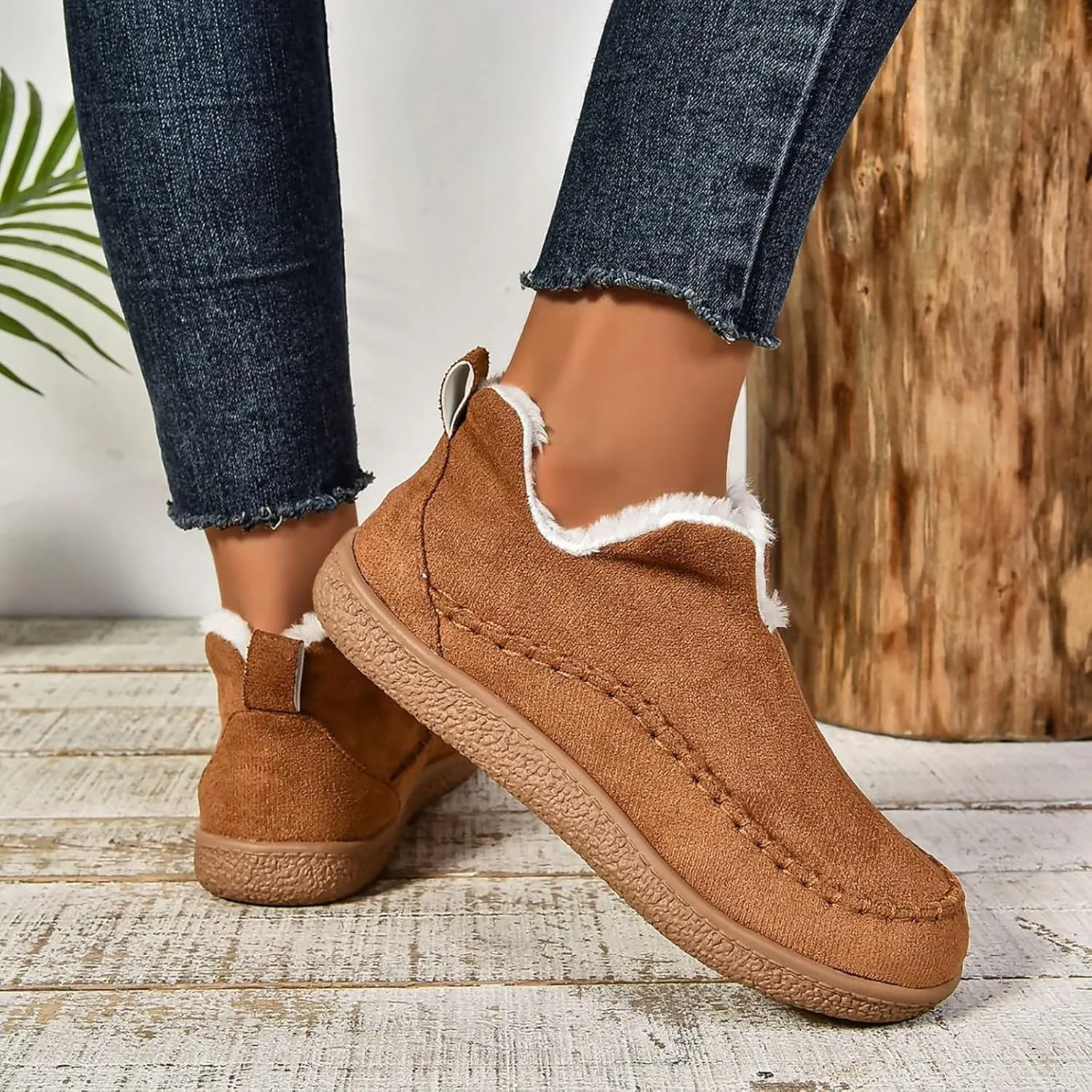 Snow Boots for Women Wide Width Warm Cotton Shoes Border Plush Lined Flat Wide Calf Snow Boots for Women