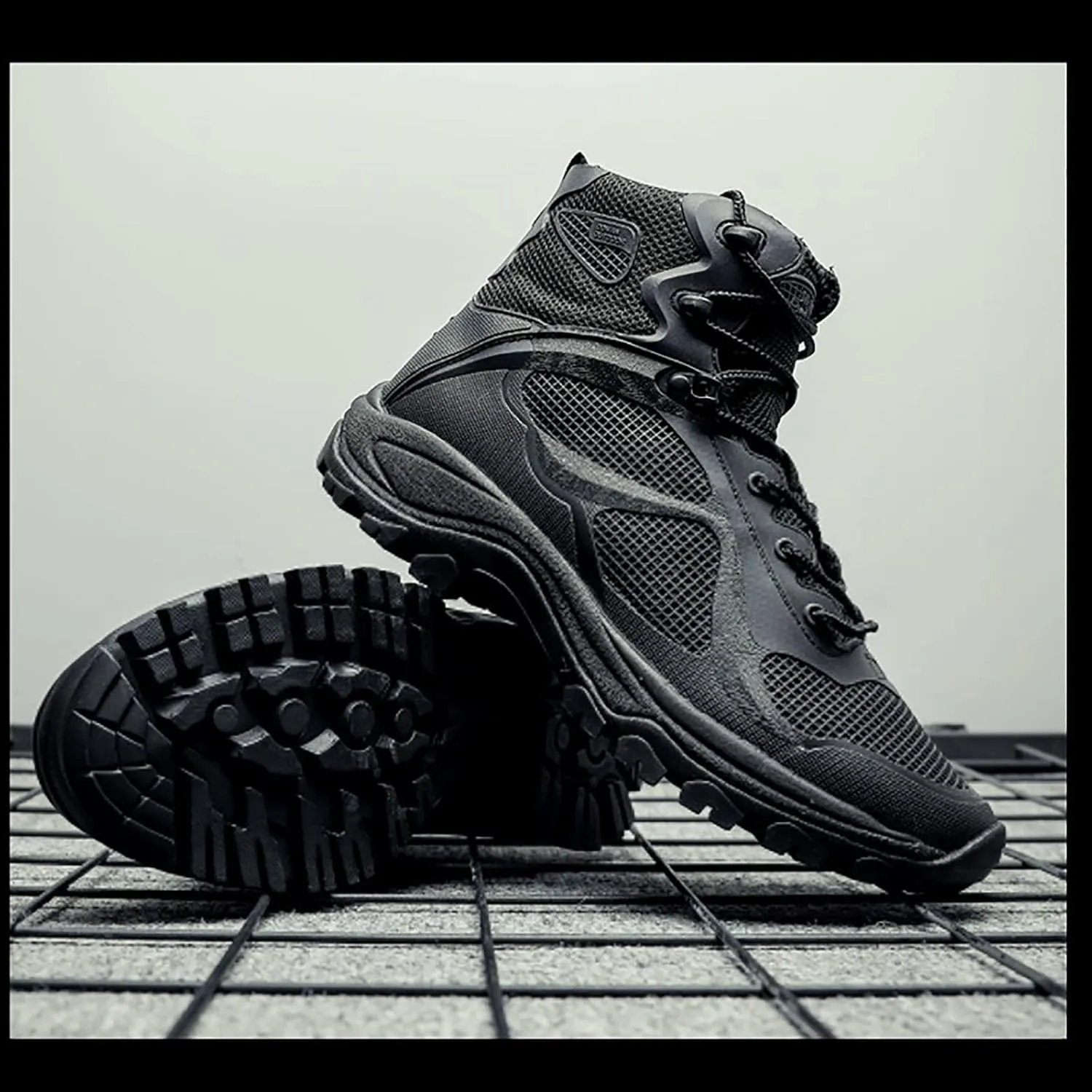 Spring and Autumn Military Hiking Shoes, Non-slip Wear-resistant Breathable Mid-top Tactical Boots for Men, for Outdoor Lace-up Sports Military Boots