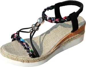 Spring And Summer Fashion Wedge Heel Thick Soled Shoes Heightening Women's Elastic Sandals with Bows for Women Size 12