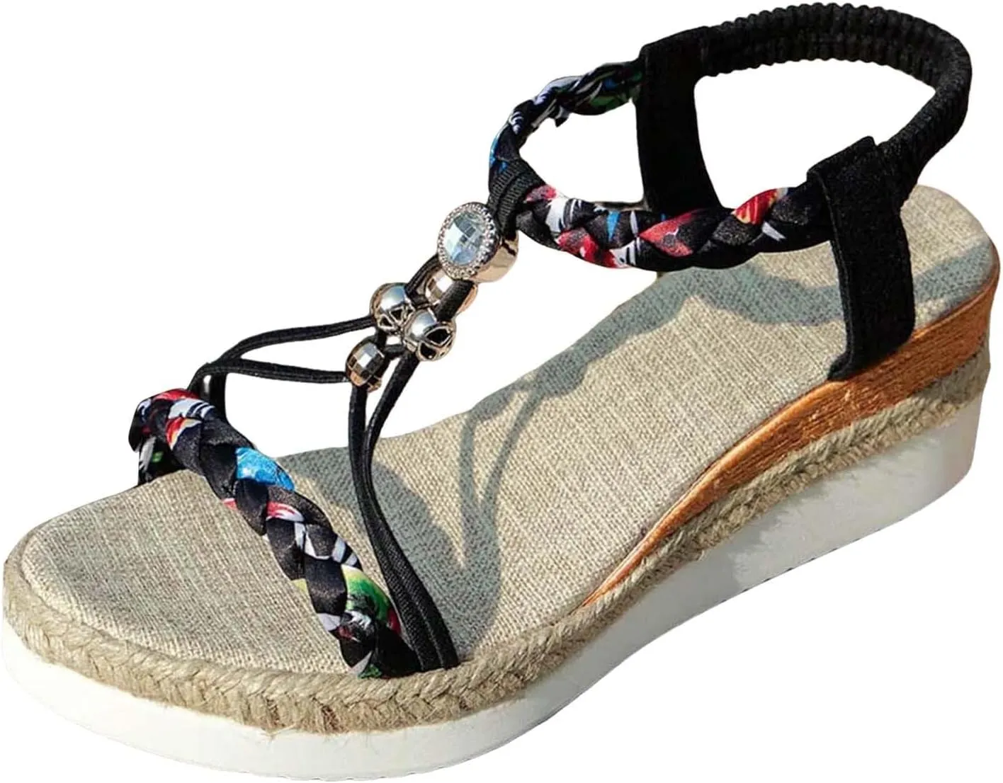 Spring And Summer Fashion Wedge Heel Thick Soled Shoes Heightening Women's Elastic Sandals with Bows for Women Size 12