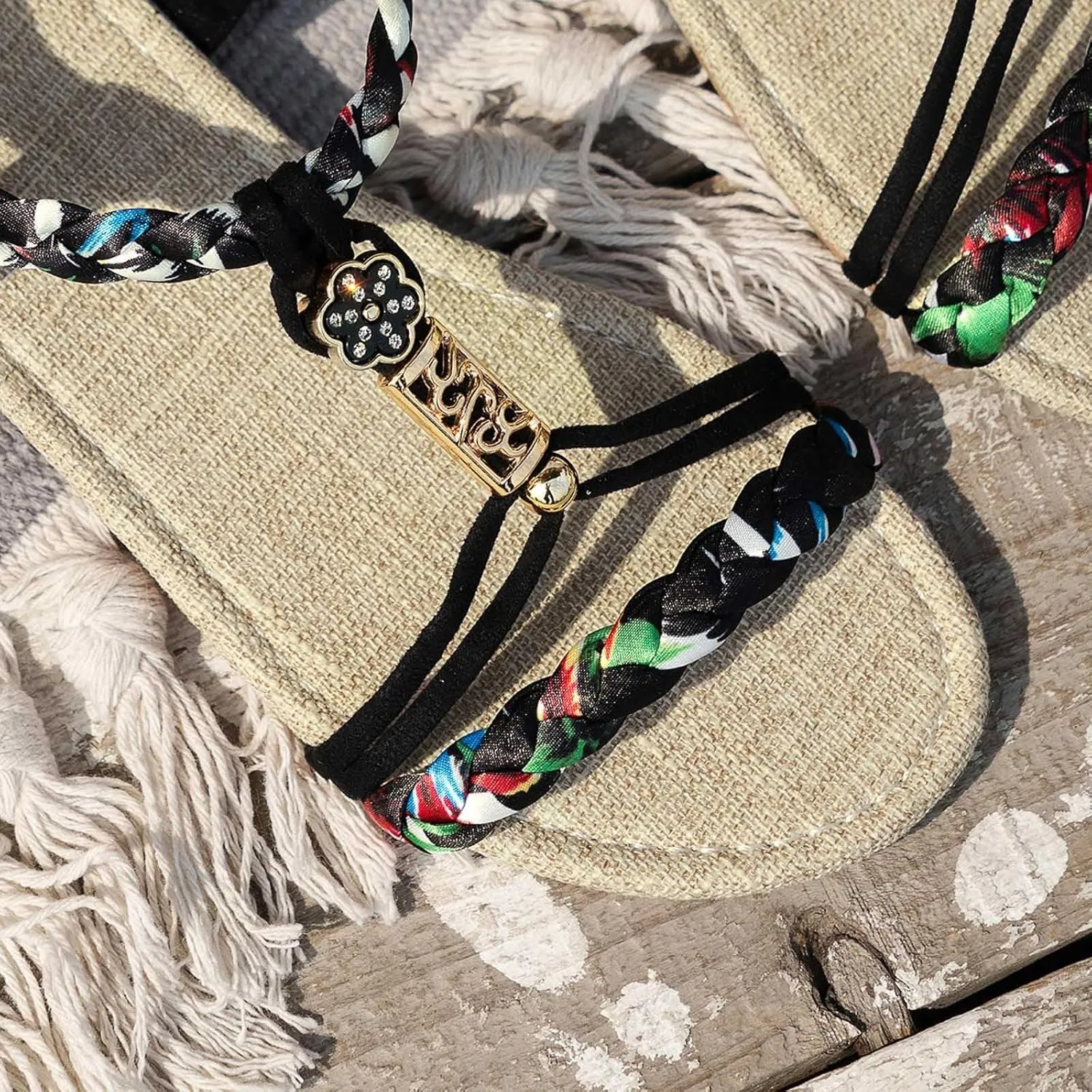 Strappy Sandals for Women 2025 Casual Bohemian Beach Sandal Orthopedic Wedges Ankle Strap Flip Flops Open Toe Jeweled Flat Shoes