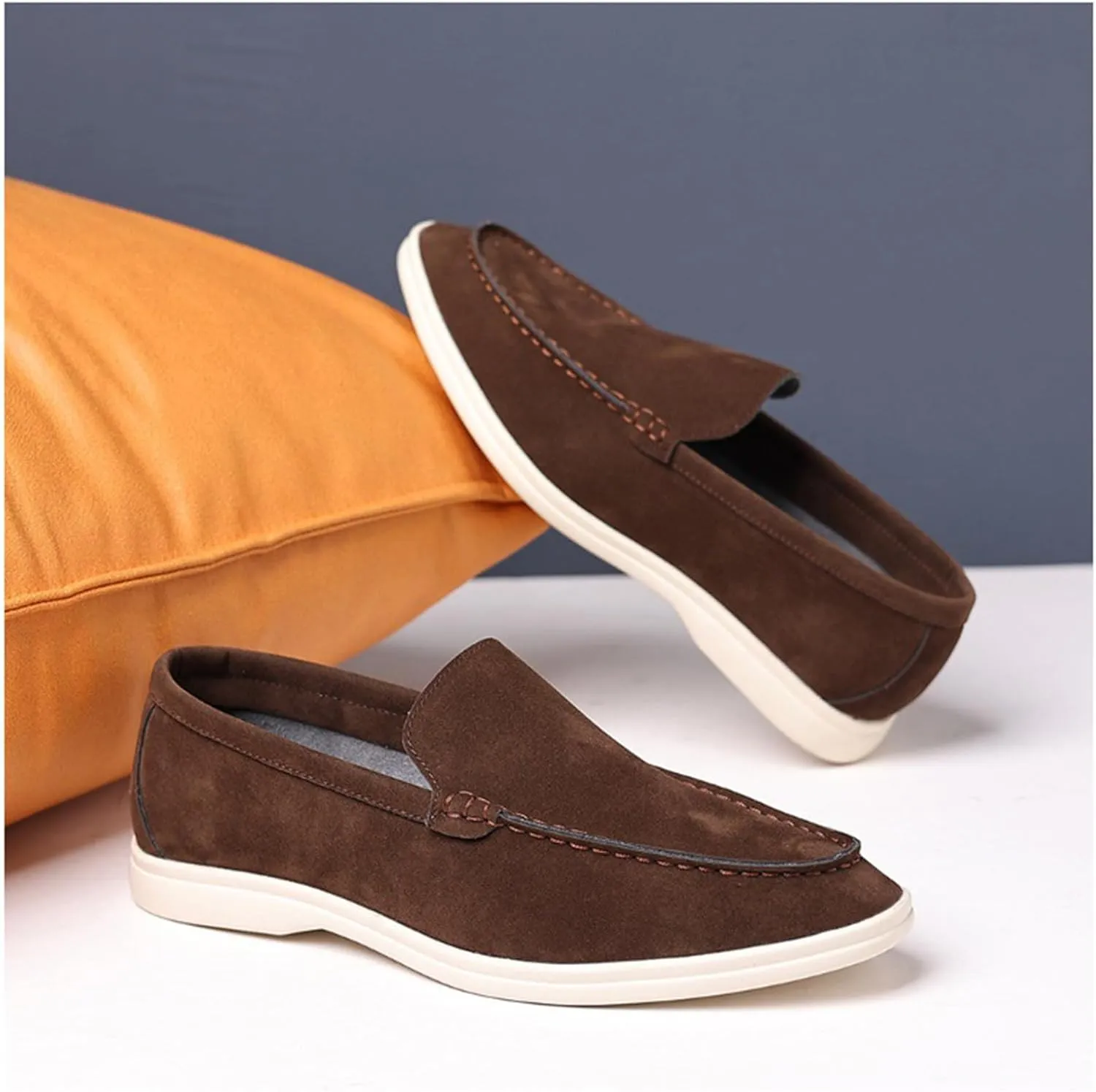 Suede Loafers for Men Slip-On Casual Dress Shoes Lightweight Walking Moccasins with Comfort Sole for Office Work Daily Travel Shoes