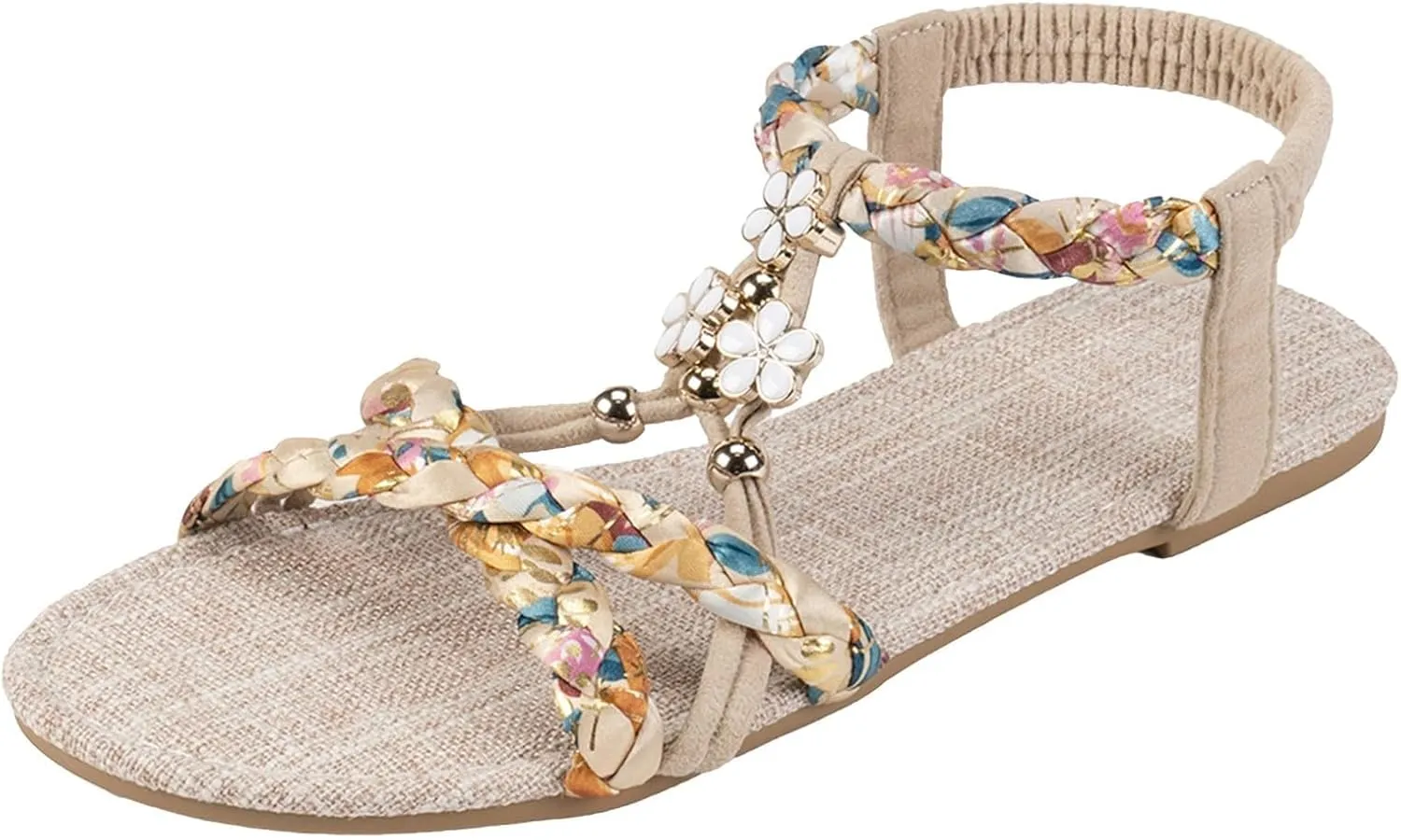 Summer Sandals for Women 2025 Boho Beach Shoes Vintage Wedge Wide Width with Arch Support Casual Bohemian Ankle Strap Open Toe Jeweled Flat Flip Flops Dressy Clip Leather T-Strap Flop Thong