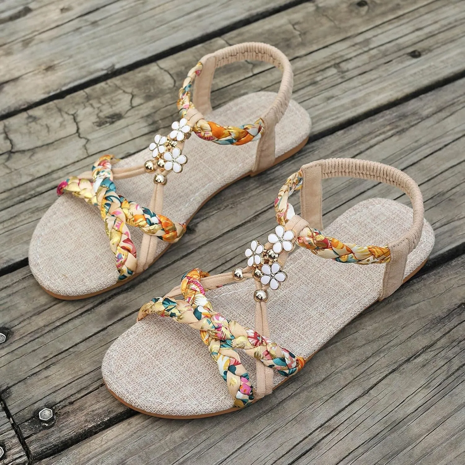 Summer Sandals for Women 2025 Boho Beach Shoes Vintage Wedge Wide Width with Arch Support Casual Bohemian Ankle Strap Open Toe Jeweled Flat Flip Flops Dressy Clip Leather T-Strap Flop Thong