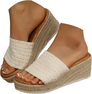 Summer Sandals for Women 2025 Platform Sandal Slip On Wedge Espadrilles Slides Open Toe Comfort Beach Sandals Bohemian Outdoor Party Slippers Shoes