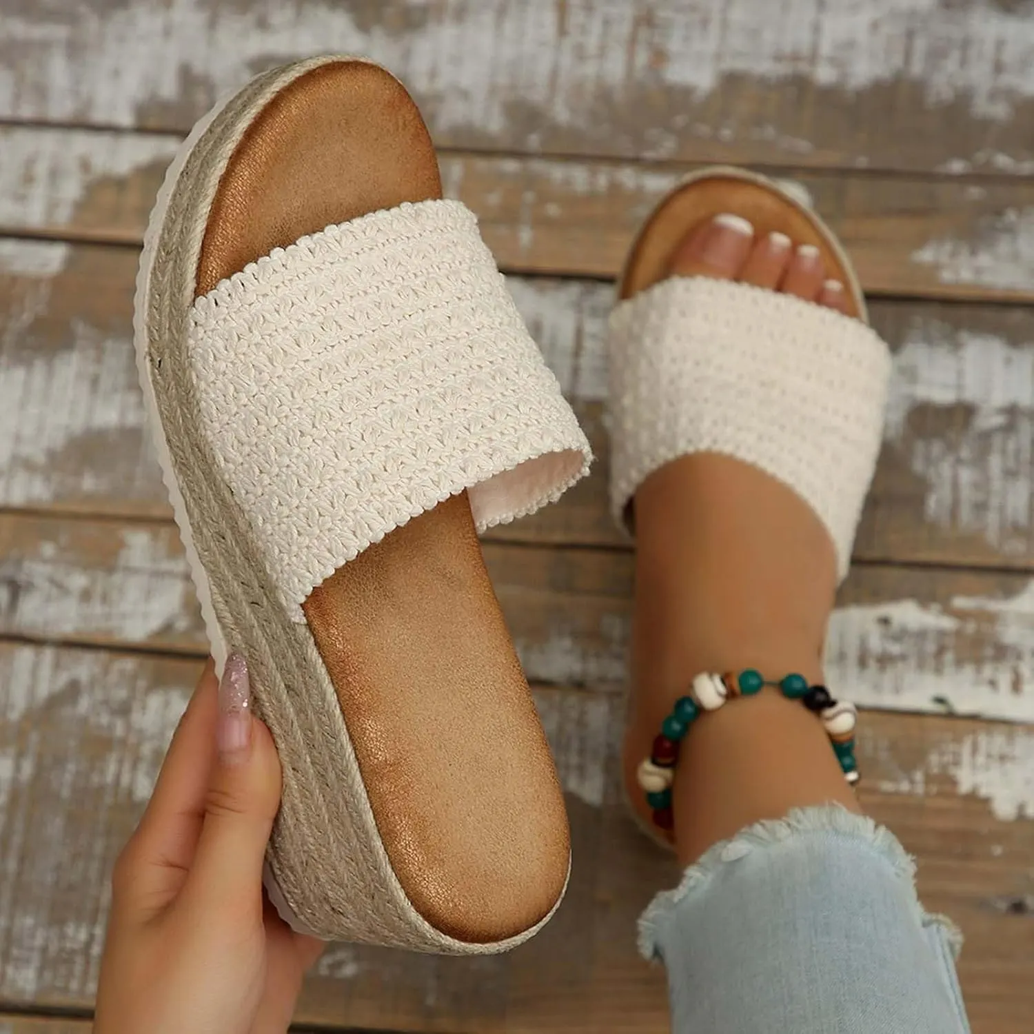 Summer Sandals for Women 2025 Platform Sandal Slip On Wedge Espadrilles Slides Open Toe Comfort Beach Sandals Bohemian Outdoor Party Slippers Shoes