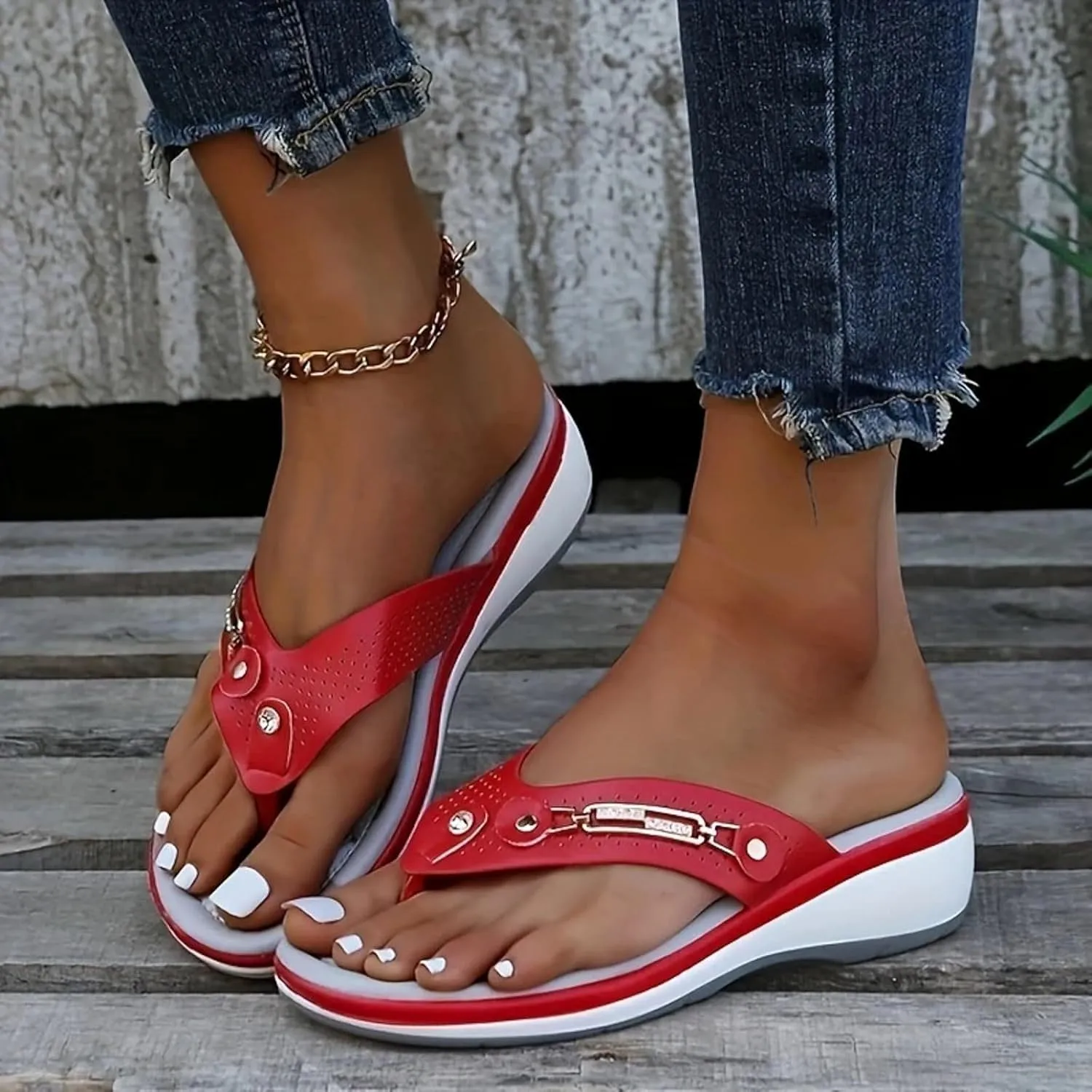 Summer Sandals for Women 2025 Trendy Orthopedic Sandal Dressy Comfortable Wedge Arch Support Non Slip Flip Flops Casual Low Wedge Walking Lightweight Slippers