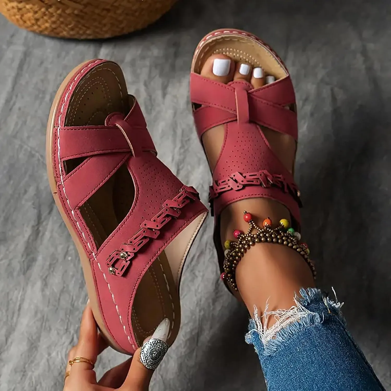 Summer Sandals for Women 2025 Trendy Wedge Comfortable Orthopedic Sandal Womens Dressy Flip Flops Casual Walking Wedges Platform Arch Support Wide Width Shoes