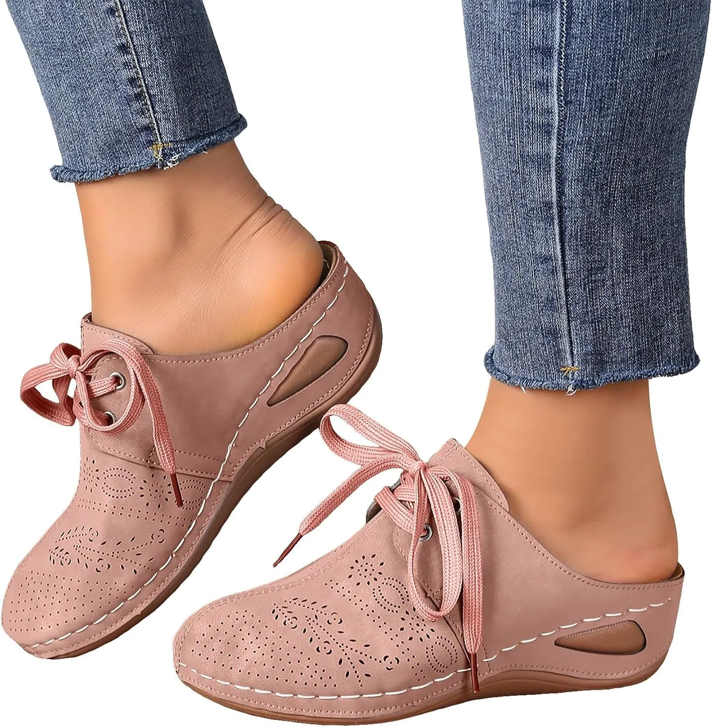 Summer Sandals for Women 2025 Wide Width Platform Mesh Slippers Orthopedic Wedge Walking Shoes Closed Toe Backless Breathable Sneakers with Arch-Support Beach Sandal
