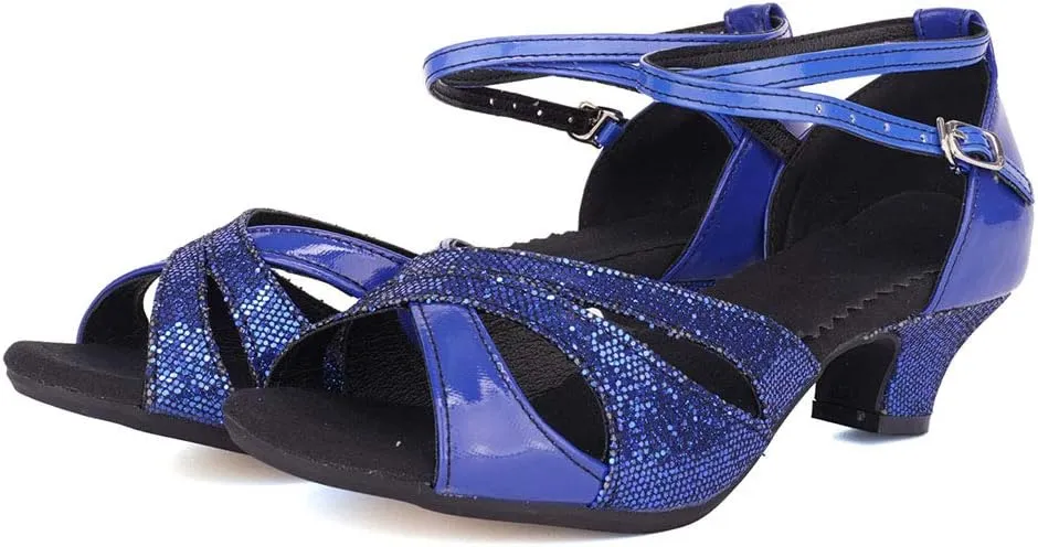 SWDZM Glitter Latin Dance Shoes for Women Salsa Bachata Ballroom Performance Dance Shoes Outdoor