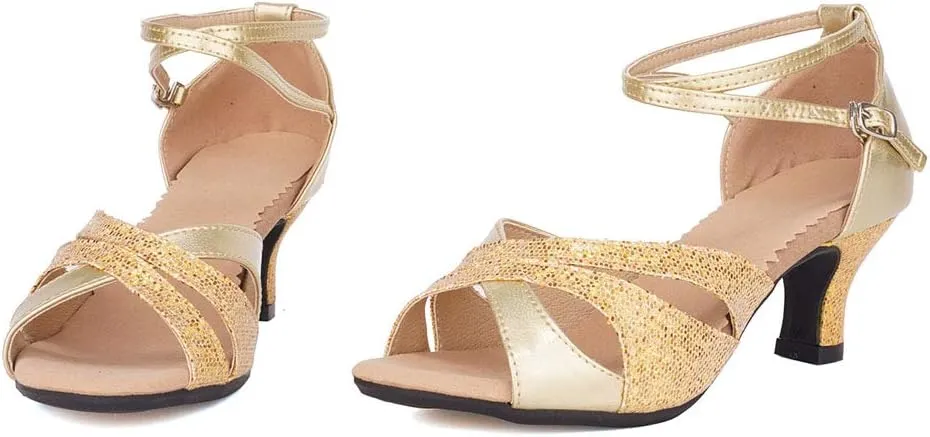 SWDZM Glitter Latin Dance Shoes for Women Salsa Bachata Ballroom Performance Dance Shoes Outdoor