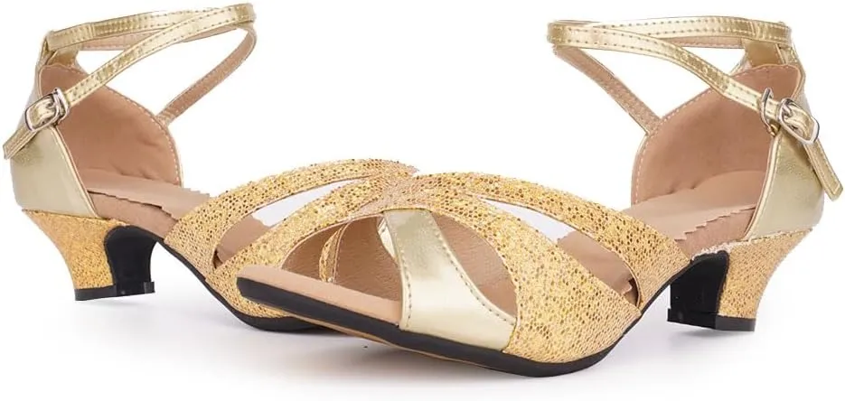 SWDZM Glitter Latin Dance Shoes for Women Salsa Bachata Ballroom Performance Dance Shoes Outdoor
