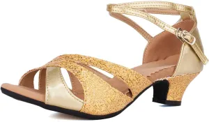 SWDZM Glitter Latin Dance Shoes for Women Salsa Bachata Ballroom Performance Dance Shoes Outdoor