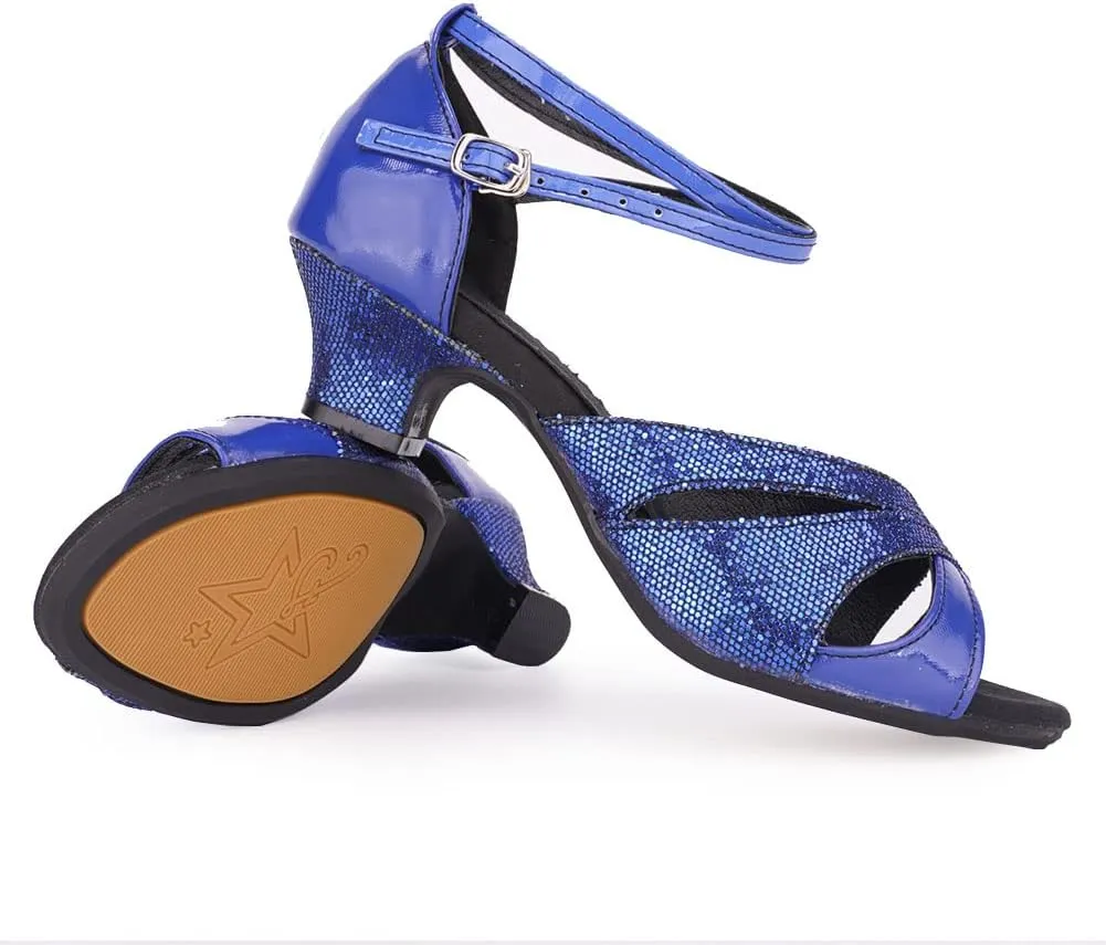 SWDZM Glitter Latin Dance Shoes for Women Salsa Bachata Ballroom Performance Dance Shoes Outdoor