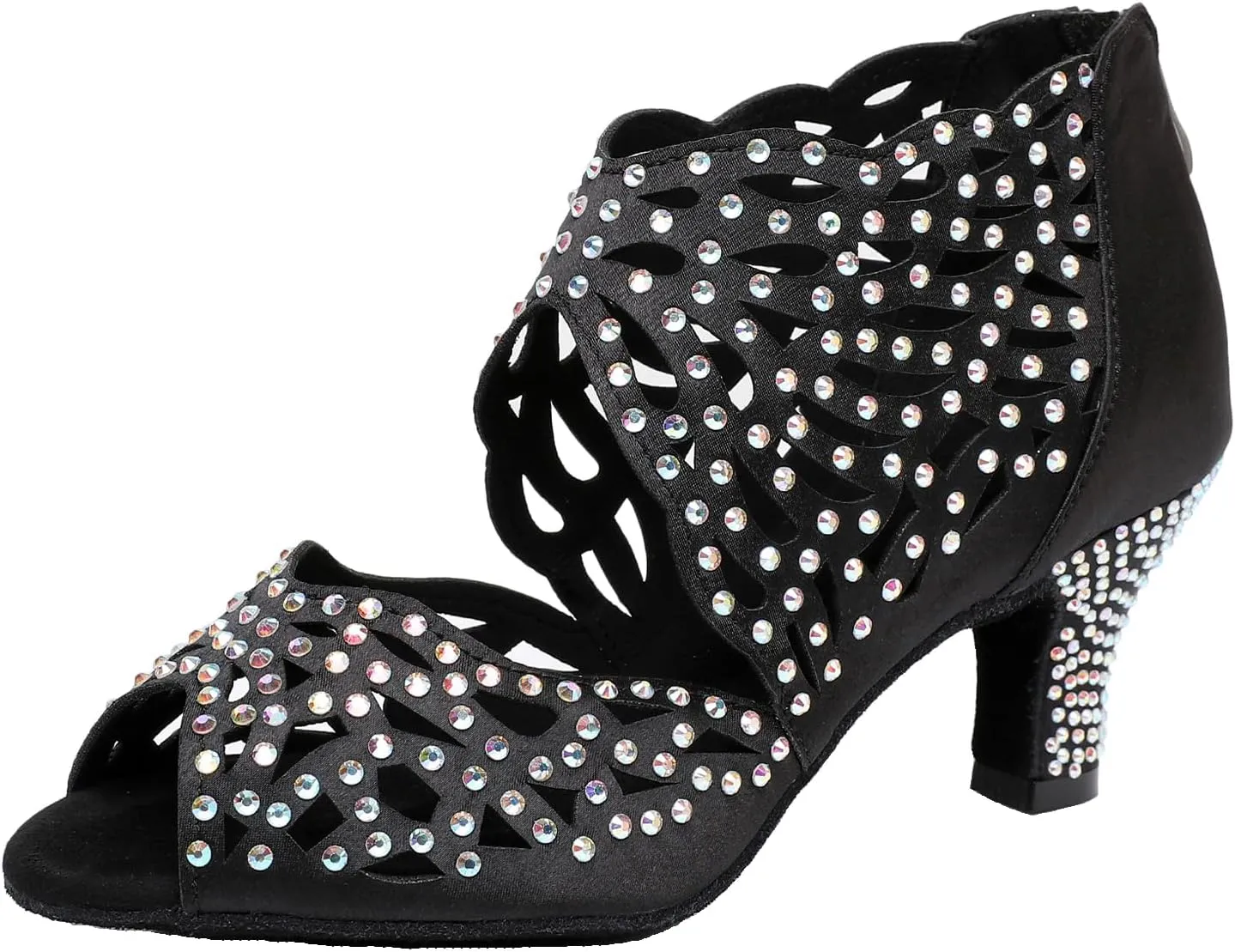 SWDZM Rhinestone Ballroom Dance Shoes Women Hollow Out Latin Dance Boots Low Heel