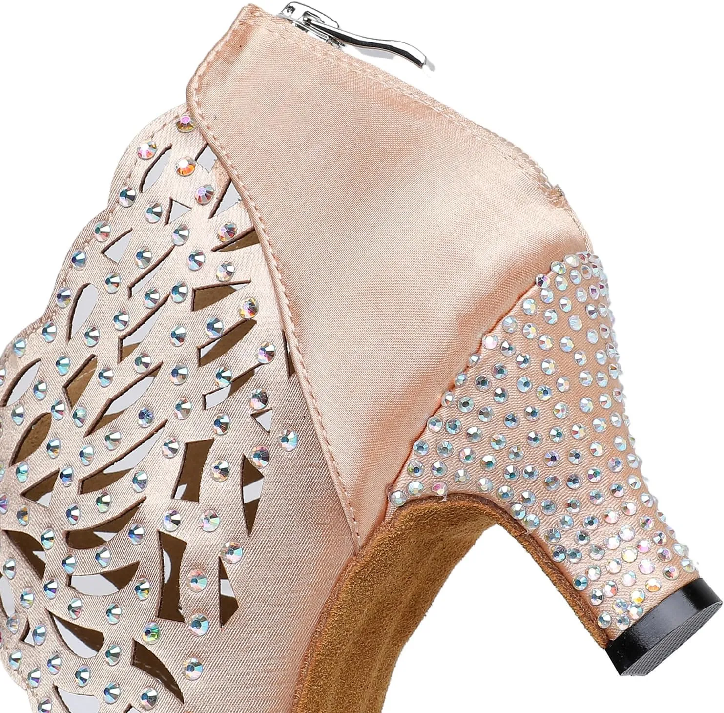 SWDZM Rhinestone Ballroom Dance Shoes Women Hollow Out Latin Dance Boots Low Heel