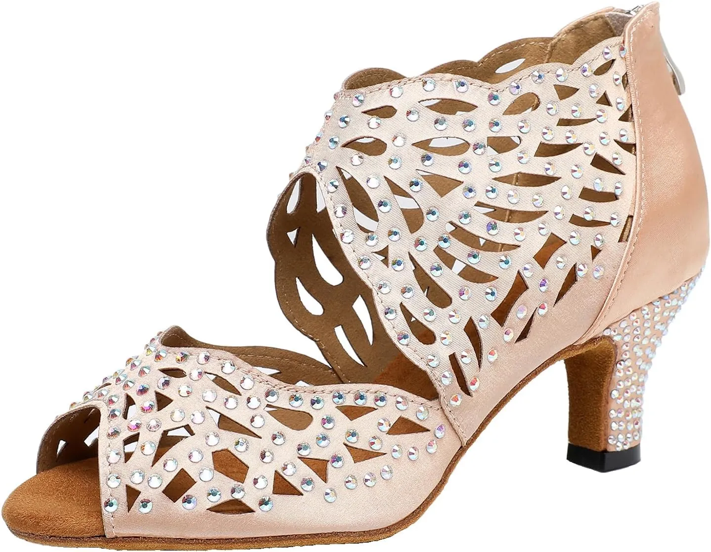 SWDZM Rhinestone Ballroom Dance Shoes Women Hollow Out Latin Dance Boots Low Heel
