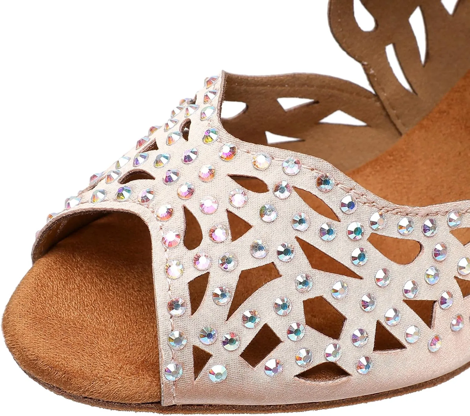 SWDZM Rhinestone Ballroom Dance Shoes Women Hollow Out Latin Dance Boots Low Heel