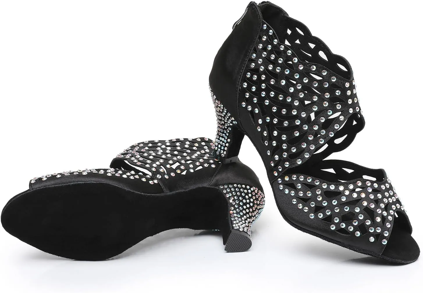 SWDZM Rhinestone Ballroom Dance Shoes Women Hollow Out Latin Dance Boots Low Heel
