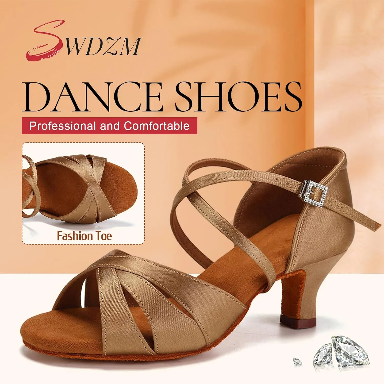 SWDZM Womens Latin Dance Shoes Satin Professional Ballroom Salsa Bachata Performance Practice Dancing Shoes
