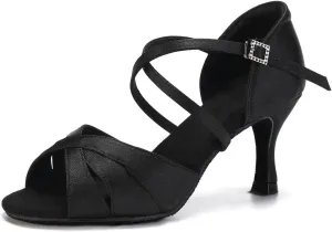 SWDZM Womens Latin Dance Shoes Satin Professional Ballroom Salsa Bachata Performance Practice Dancing Shoes