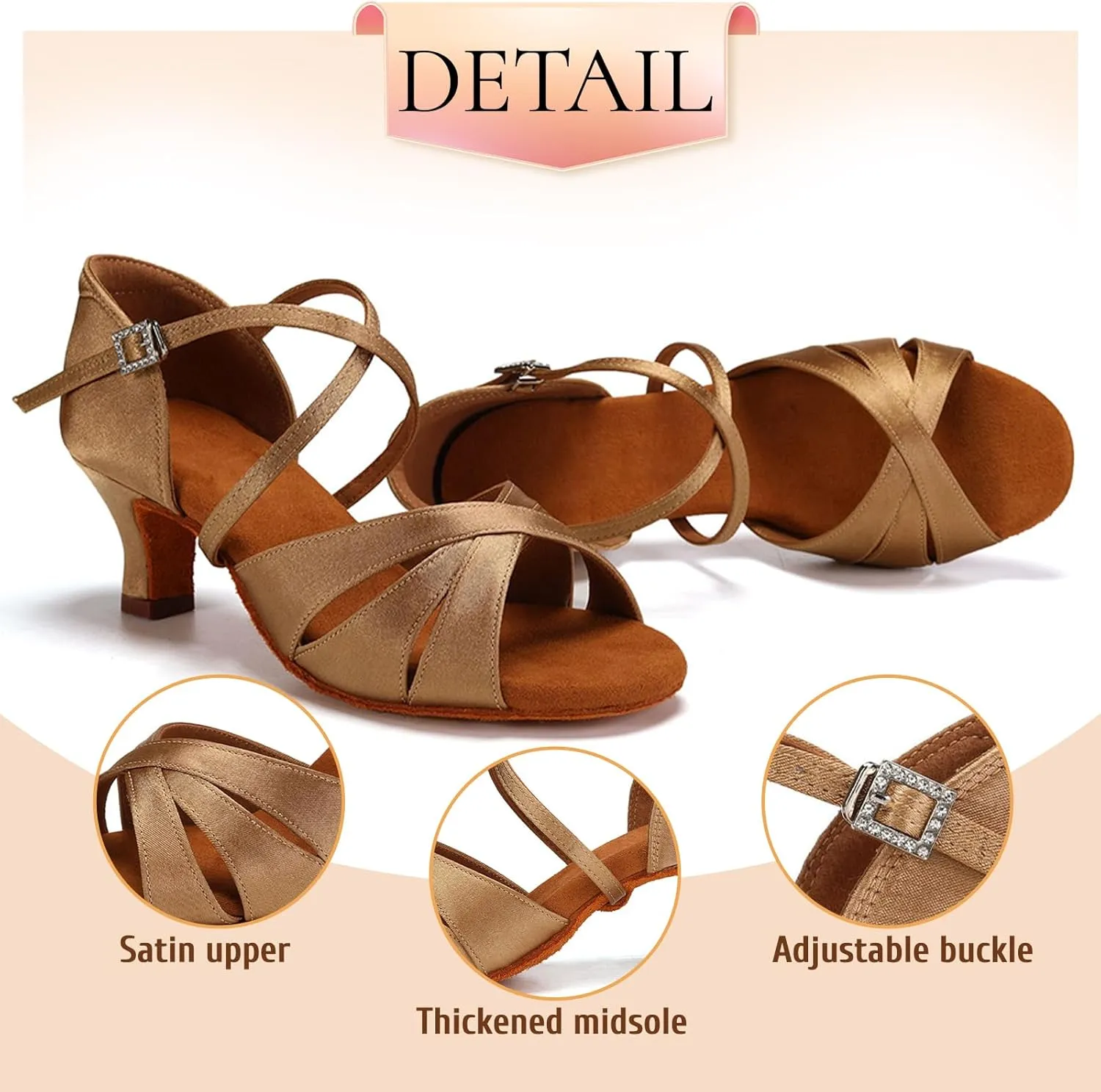 SWDZM Womens Latin Dance Shoes Satin Professional Ballroom Salsa Bachata Performance Practice Dancing Shoes