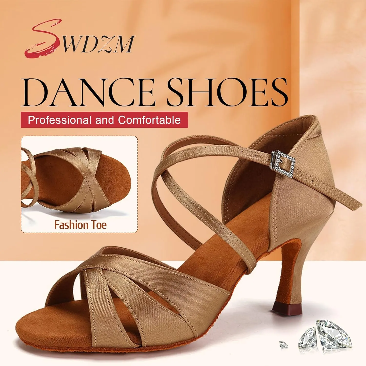 SWDZM Womens Latin Dance Shoes Satin Professional Ballroom Salsa Bachata Performance Practice Dancing Shoes
