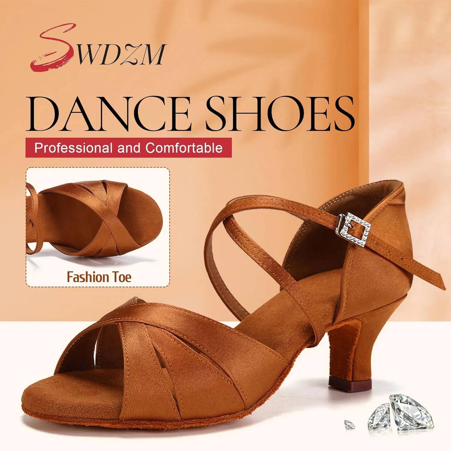 SWDZM Womens Latin Dance Shoes Satin Professional Ballroom Salsa Bachata Performance Practice Dancing Shoes