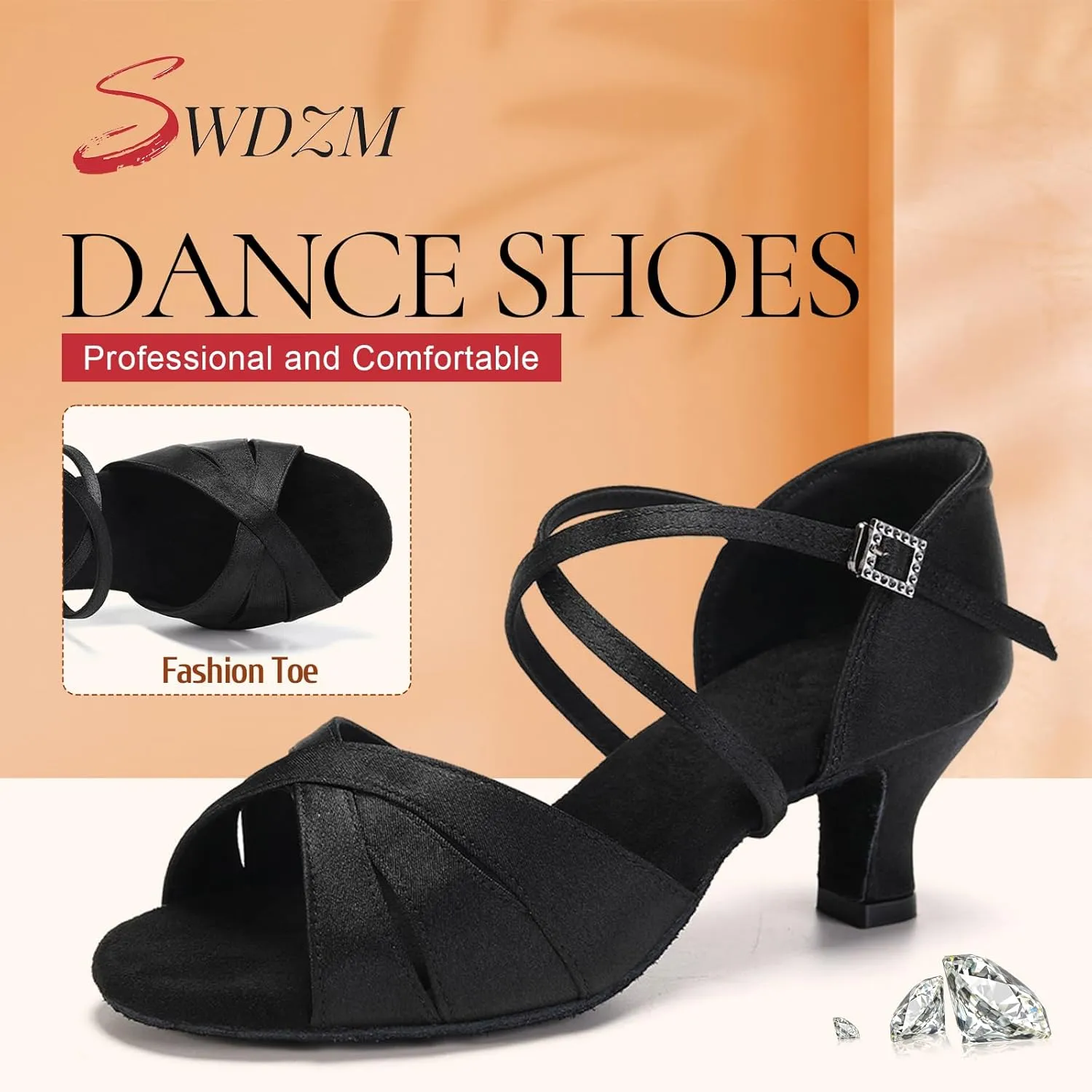 SWDZM Womens Latin Dance Shoes Satin Professional Ballroom Salsa Bachata Performance Practice Dancing Shoes