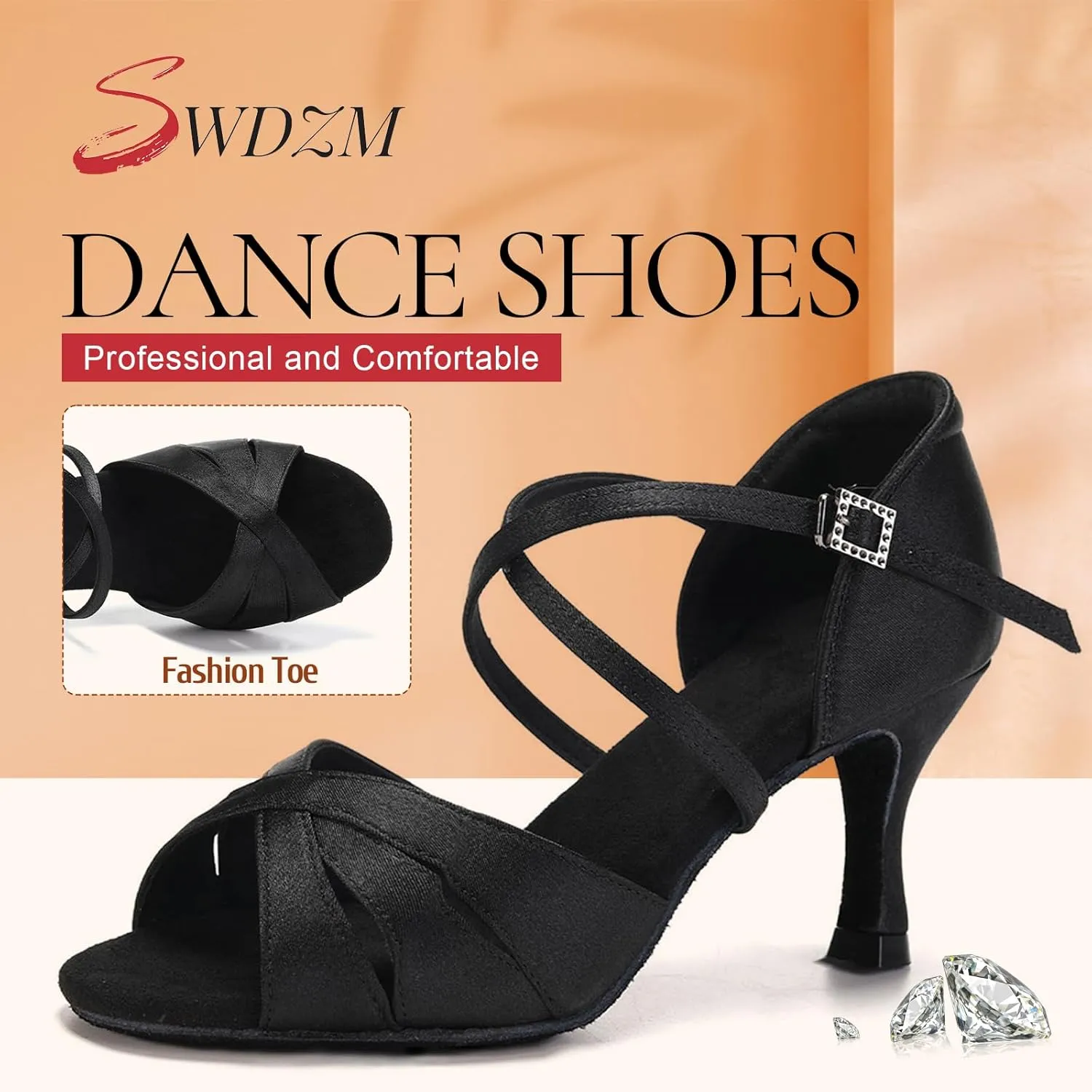 SWDZM Womens Latin Dance Shoes Satin Professional Ballroom Salsa Bachata Performance Practice Dancing Shoes