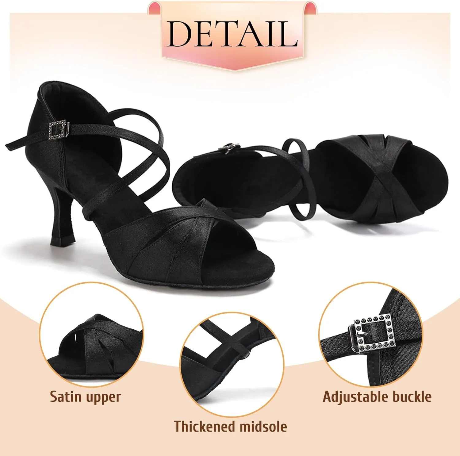 SWDZM Womens Latin Dance Shoes Satin Professional Ballroom Salsa Bachata Performance Practice Dancing Shoes