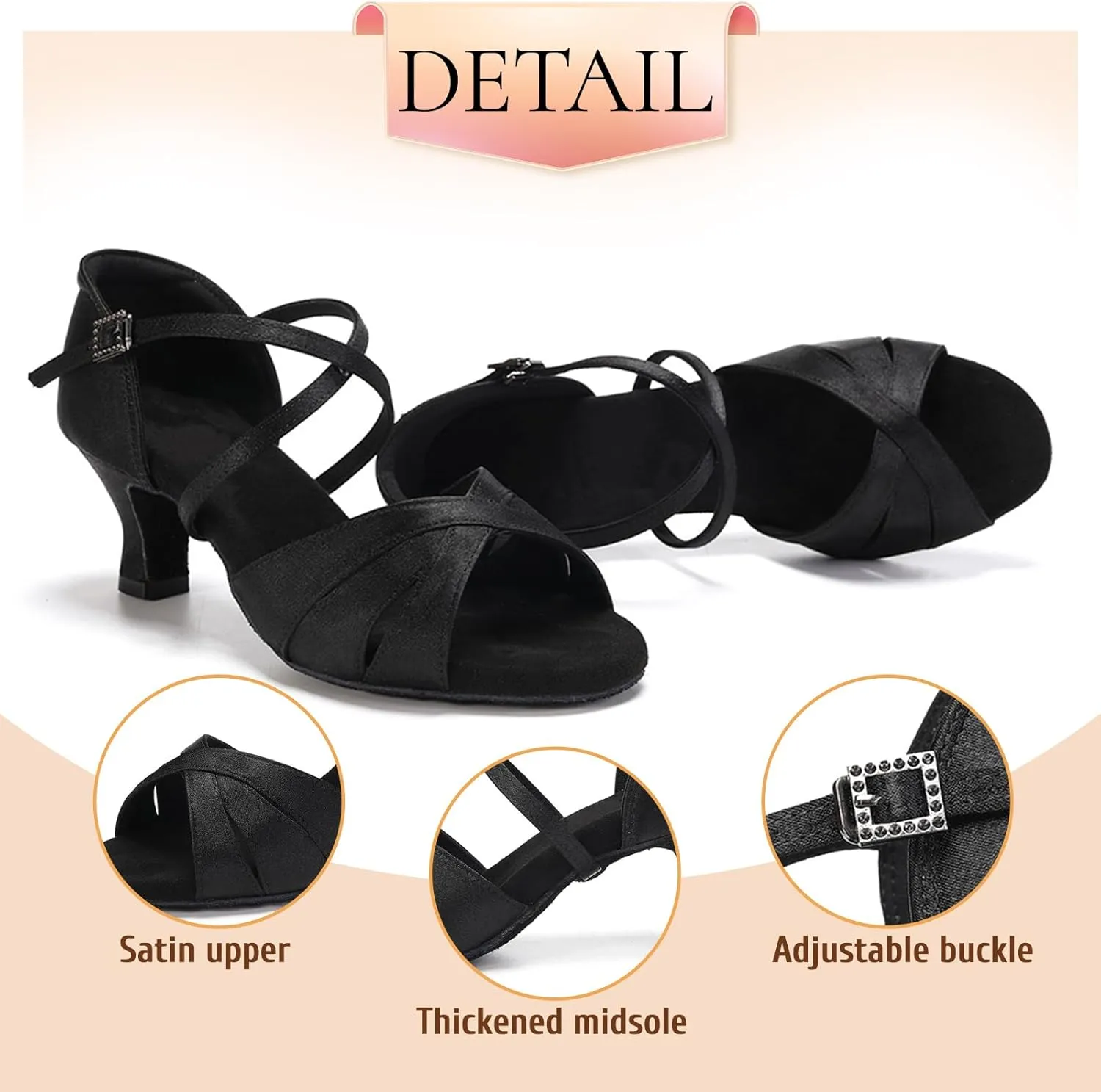 SWDZM Womens Latin Dance Shoes Satin Professional Ballroom Salsa Bachata Performance Practice Dancing Shoes