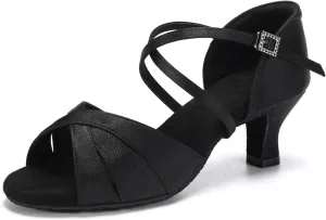 SWDZM Womens Latin Dance Shoes Satin Professional Ballroom Salsa Bachata Performance Practice Dancing Shoes