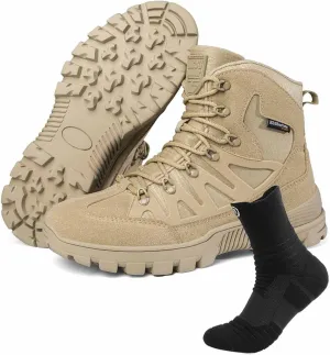 Tactical Combat Boots for Men, Lightweight Military Boots Durable Army Combat Boots with Sports Socks Men's Outdoor Waterproof Hiking Work Boots