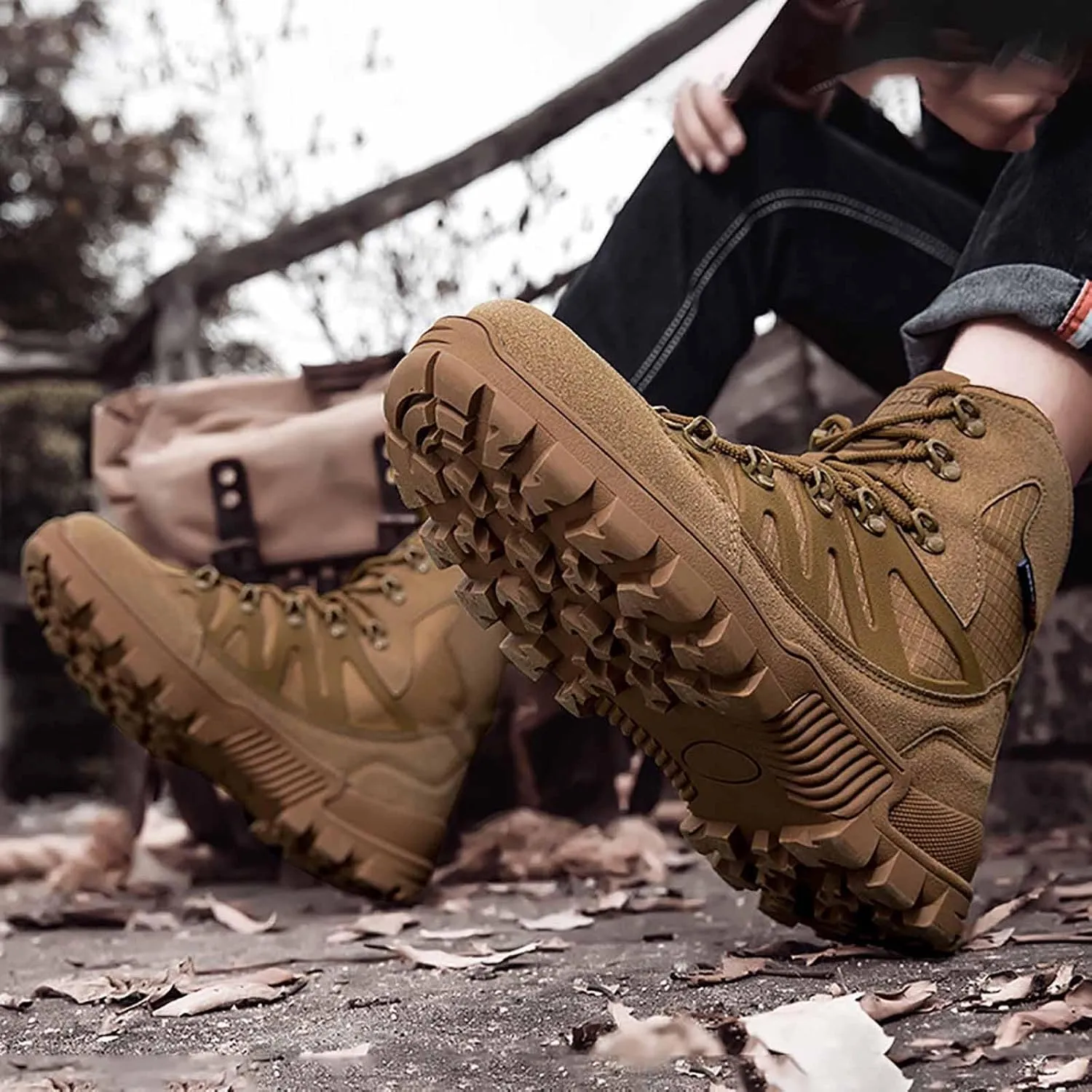 Tactical Combat Boots for Men, Lightweight Military Boots Durable Army Combat Boots with Sports Socks Men's Outdoor Waterproof Hiking Work Boots